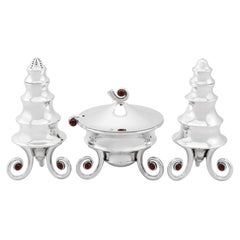 1995 Sterling Silver and Gemset Condiment Set