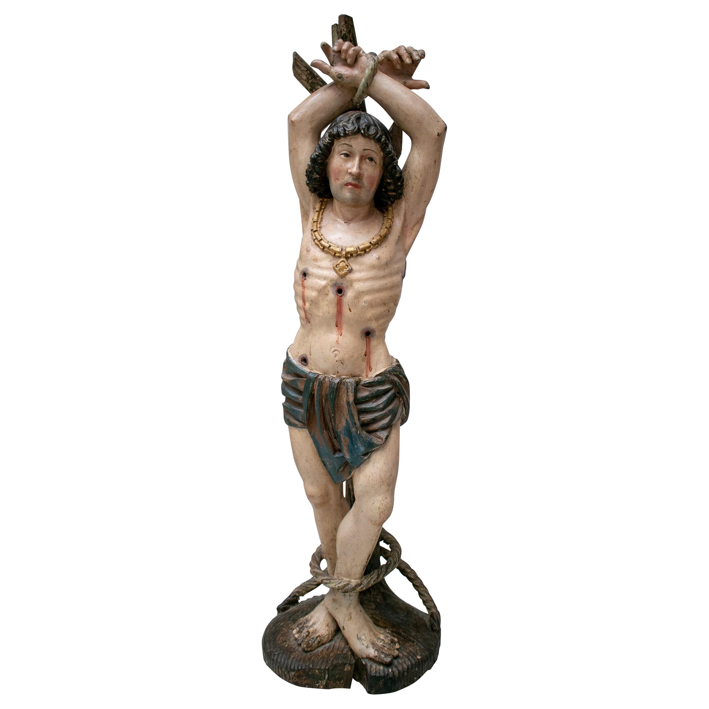16th Century German Hand Carved Painted Wood St. Sebastian For Sale