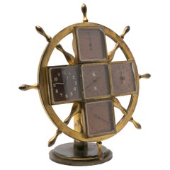 Antique 19th Century Bronze Boat Captain Ship's Wheel Shaped Table Clock