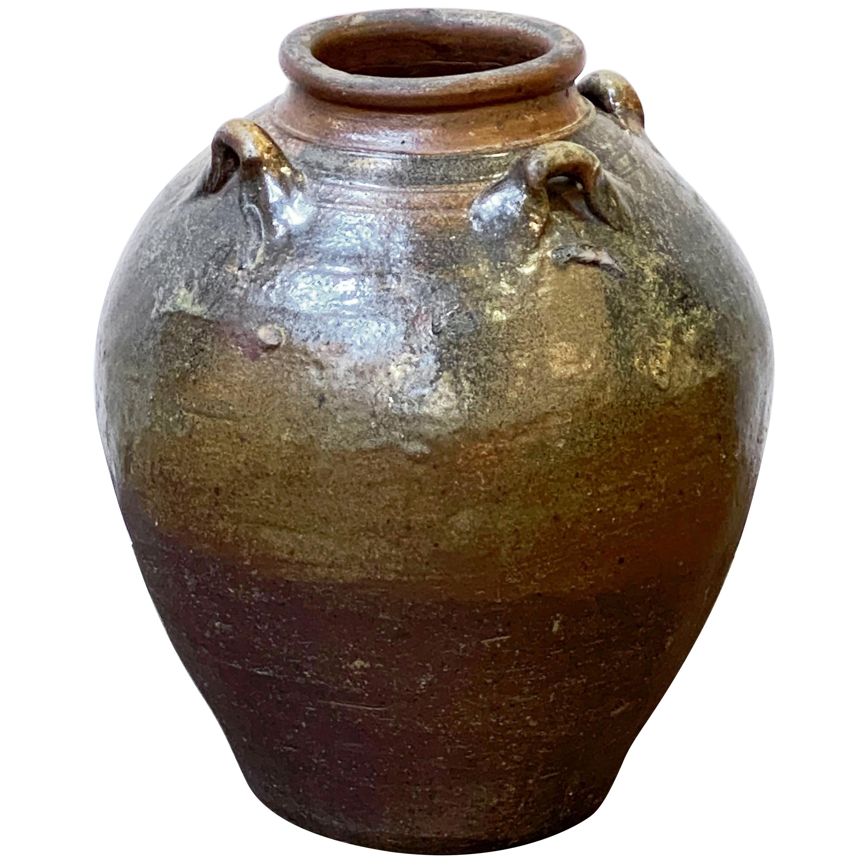 Glazed Ceramic Jug or Jar with Four Handles from France