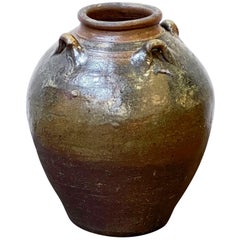 Glazed Ceramic Jug or Jar with Four Handles from France