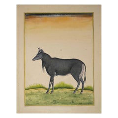 Vintage 1970s Indian Paper Drawing of Goat