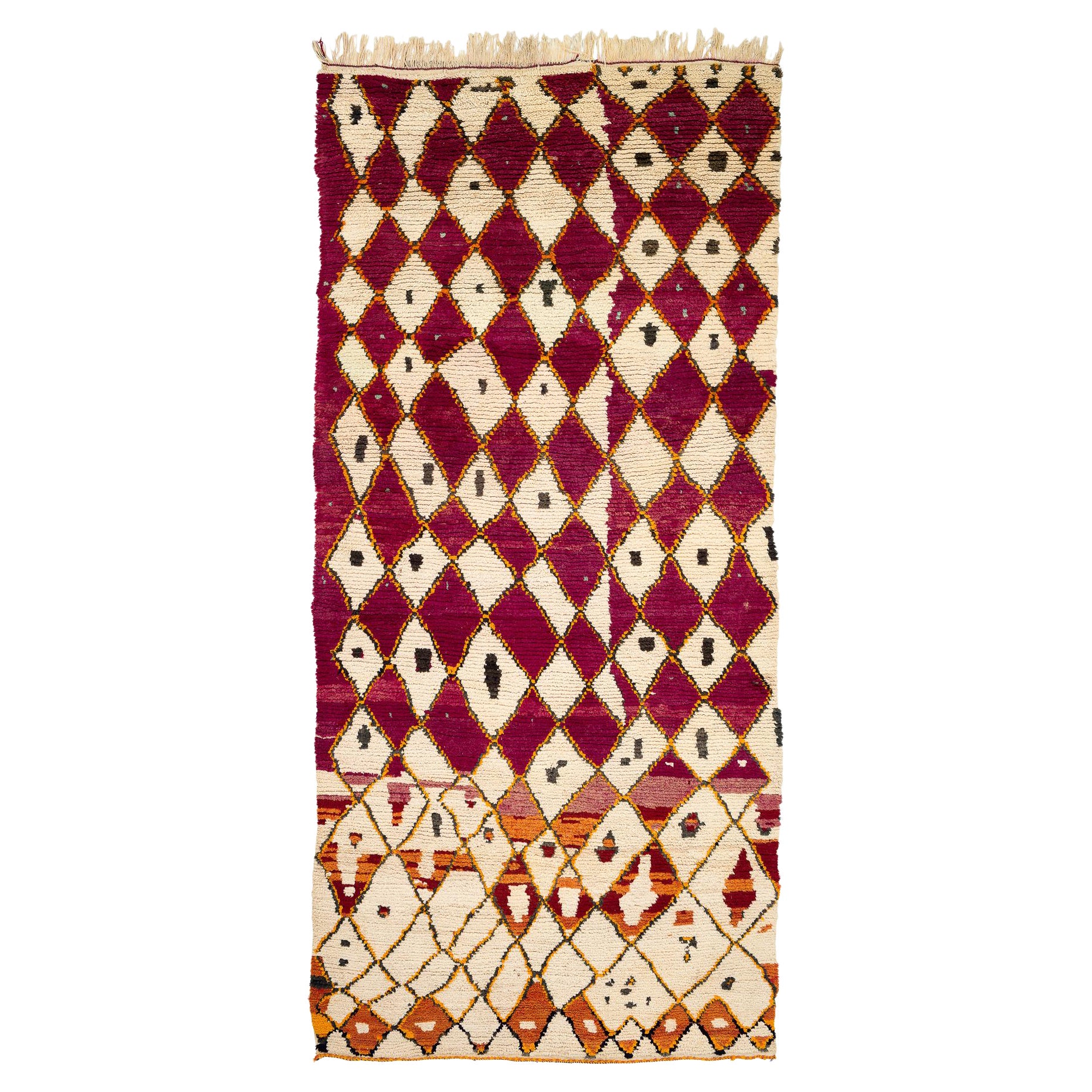 Antique Rare Ait Bou Ichaouen Diamond Violet Moroccan Wool Midcentury Area Rug For Sale