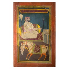 Vintage 1950s Indian Colourful Drawing of Royal with Horse