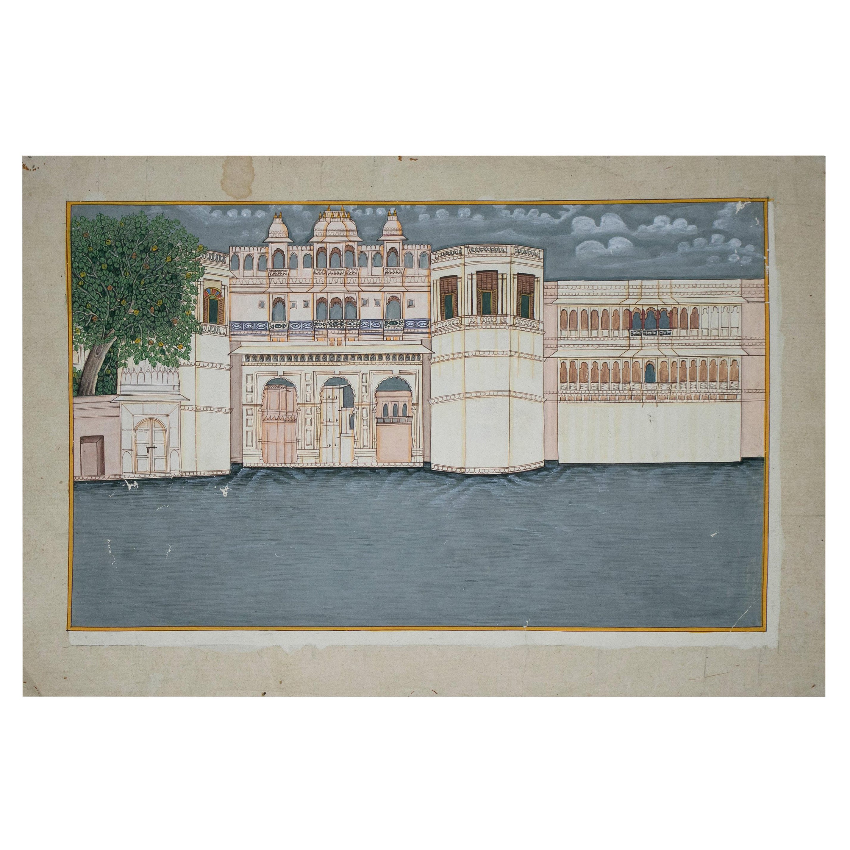 1970s Indian Paper Drawing of Palace For Sale