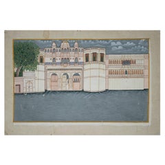 Vintage 1970s Indian Paper Drawing of Palace