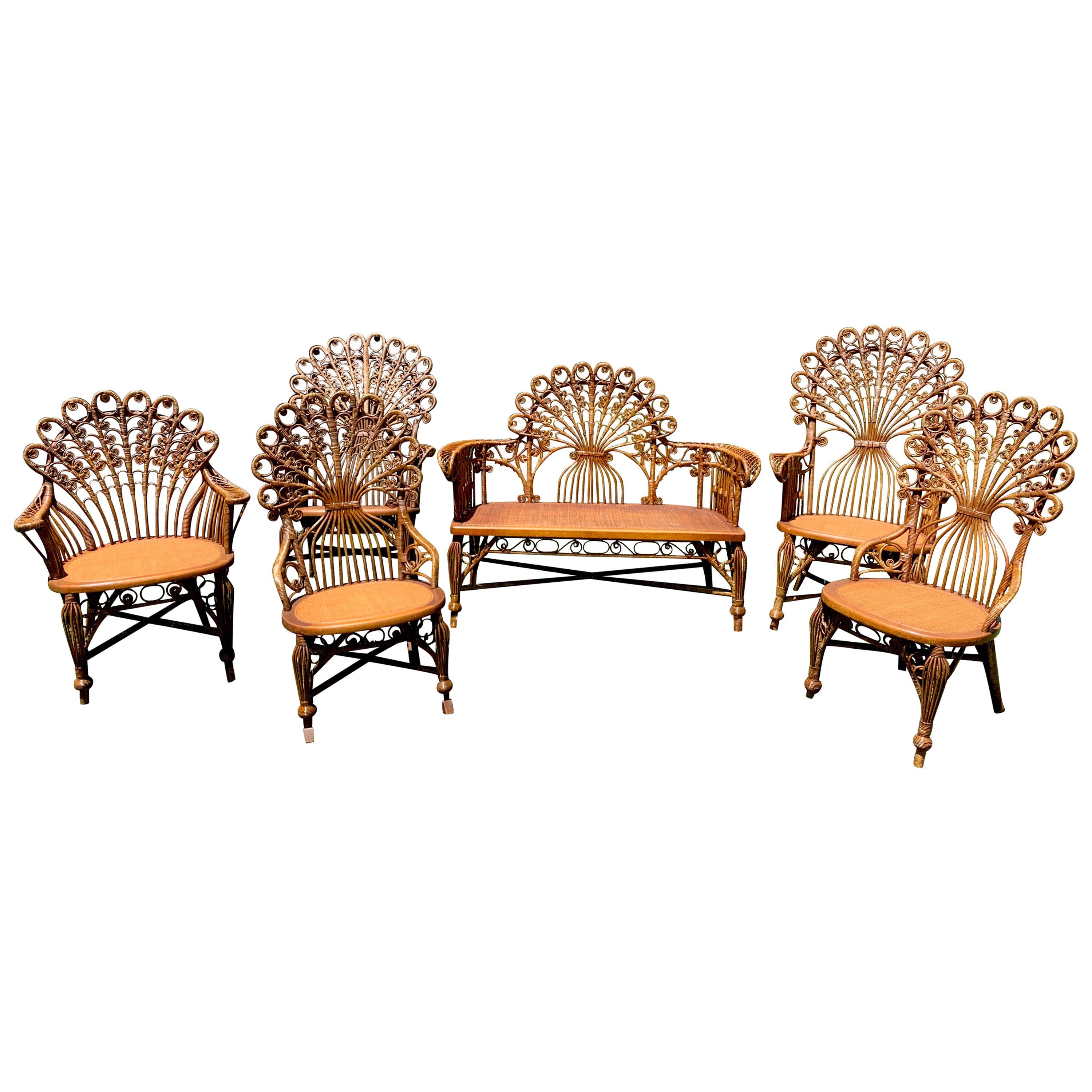 Antique Heywood Wakefield Stick Wicker Seating Set at 1stDibs