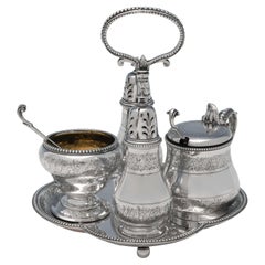 Victorian Antique Sterling Silver Condiment Set by George Fox from 1868