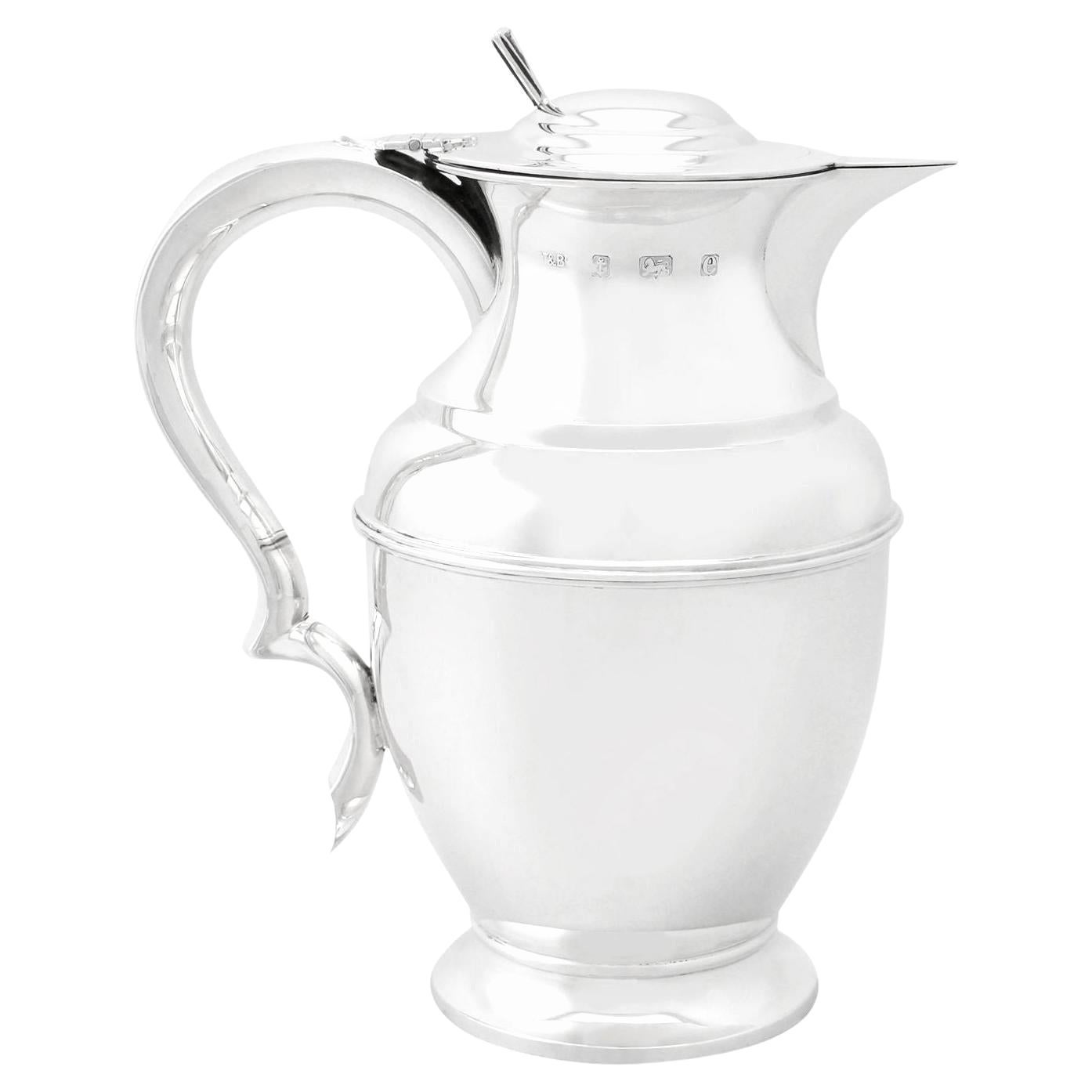 Edwardian English Sterling Silver Lidded Beer /  Water Jug