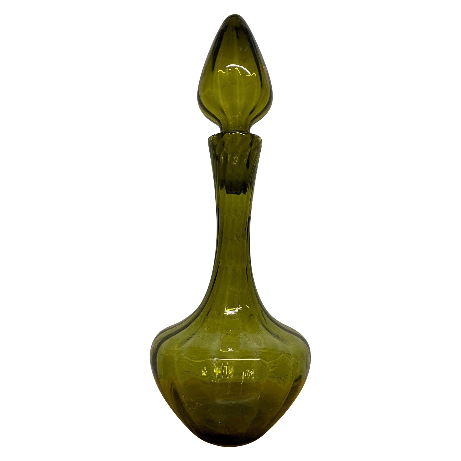 Cylindrical Cobalt Blue Cast Glass Decanter with Large Ball Stopper For