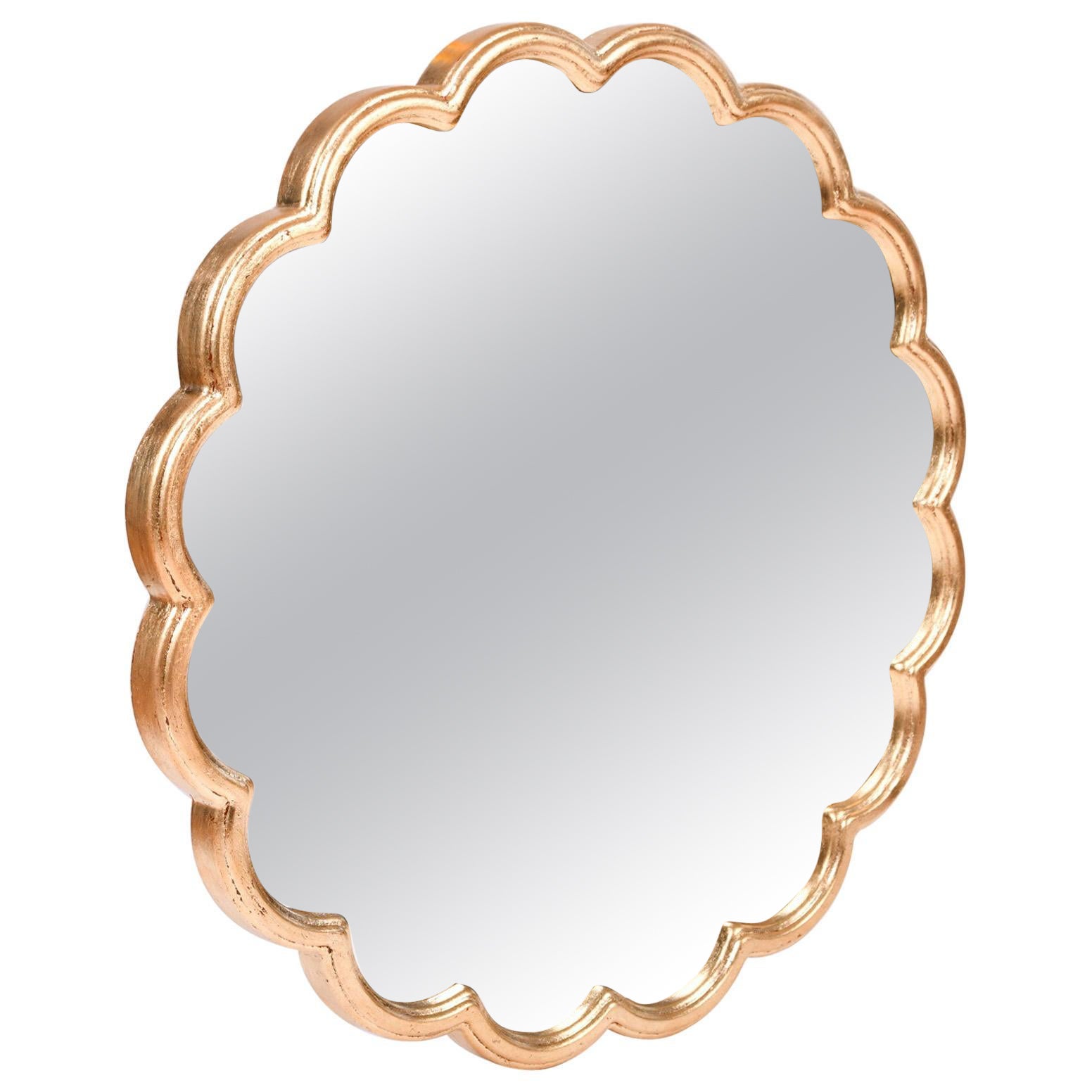 Miroir circulaire festonné 'Monaco' en feuille d'or en vente