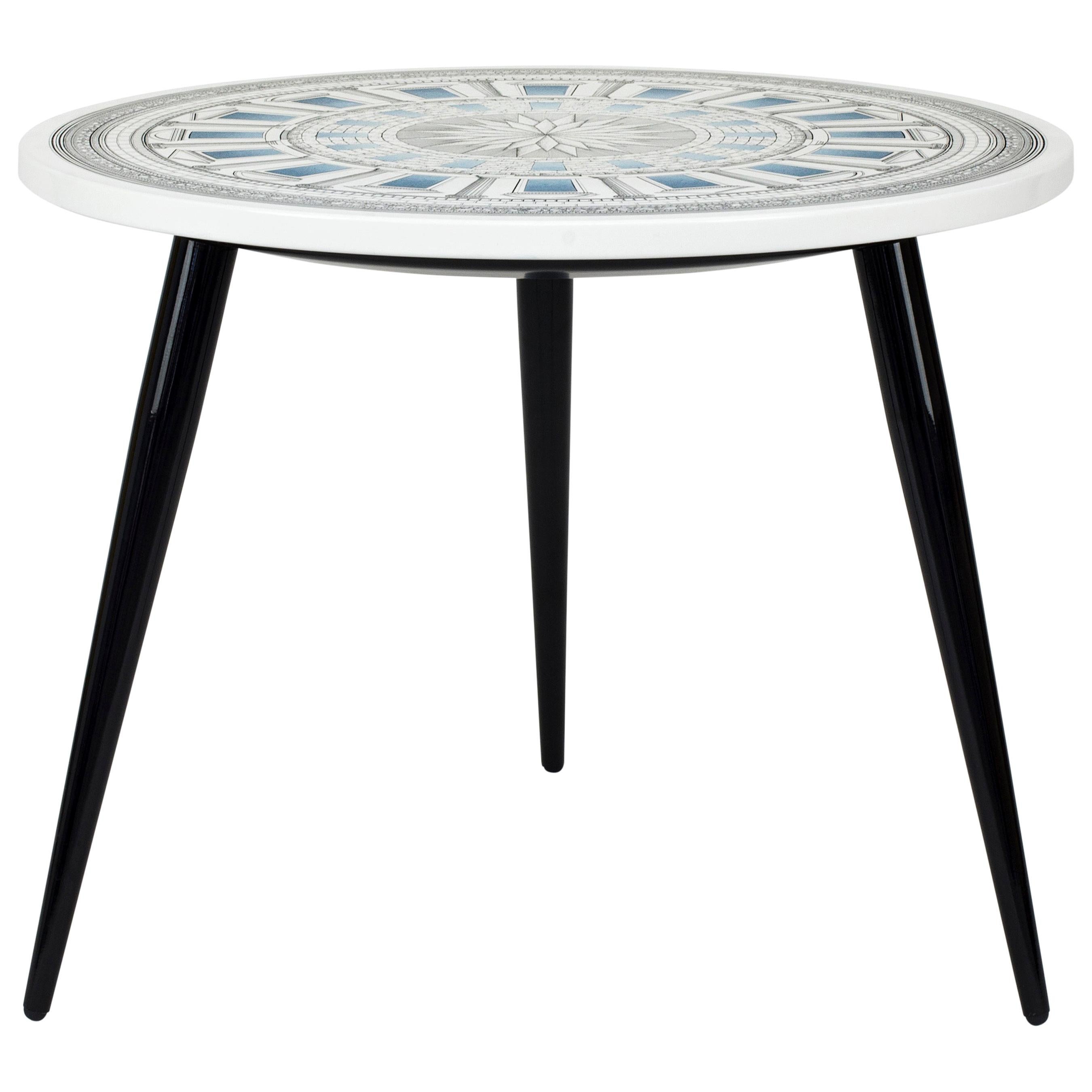 Fornasetti Table Top Cortile Celeste Architectural Motif, Wooden Legs For Sale