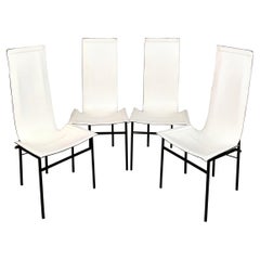 Mid-Century Modern Dining Room Chairs White Leather Metal Italy 1980s Set of 4