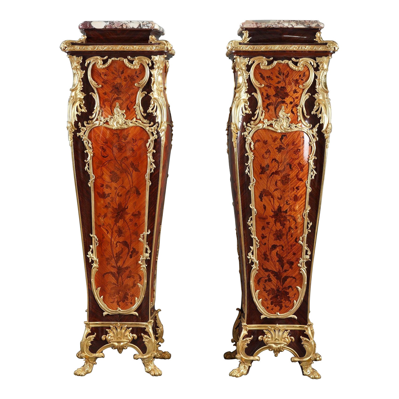 Paire de piédestaux de marqueterie attribués à la Maison Millet, France, vers 1890