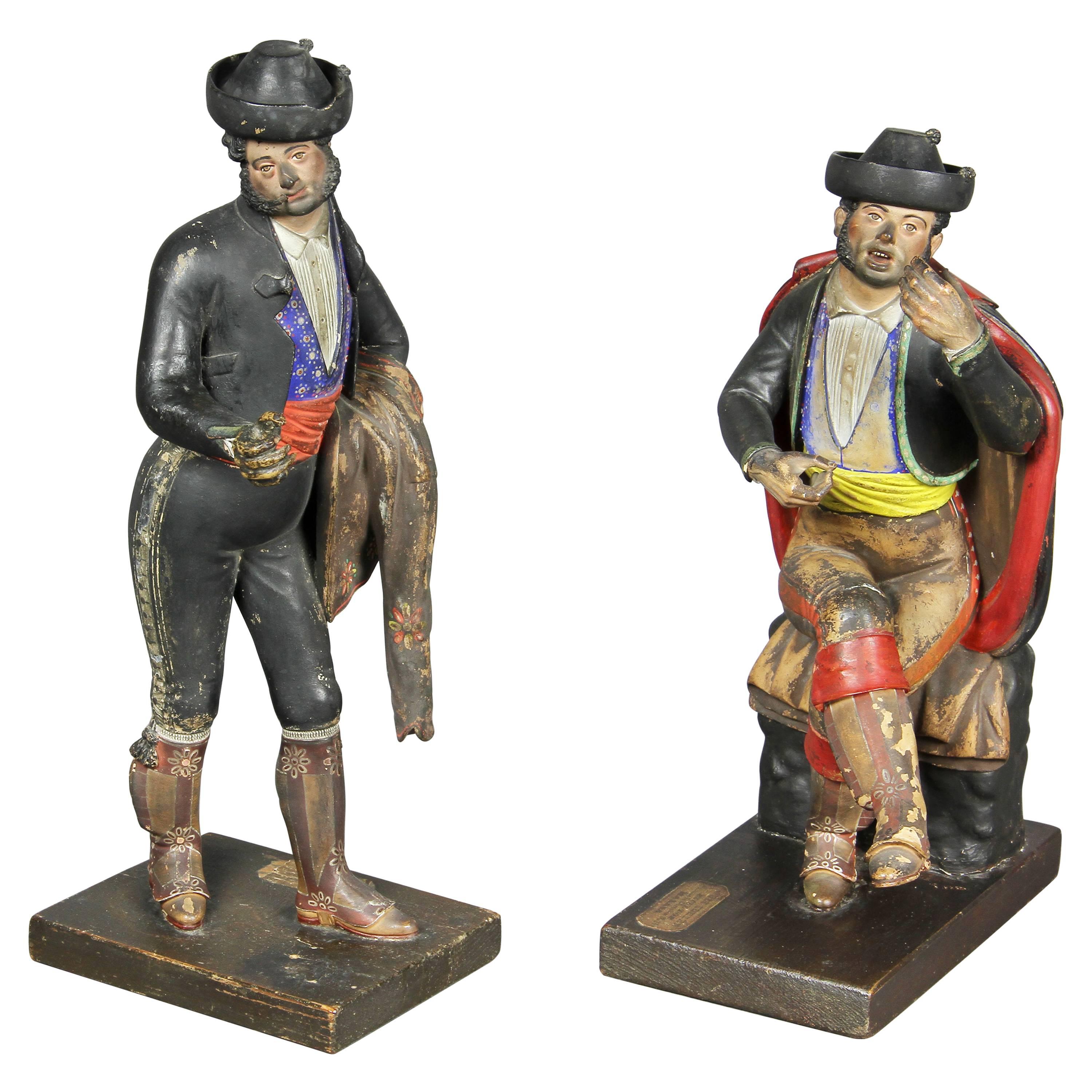 Pair of Spanish Polychrome Terracotta Creche Figures, Malaga