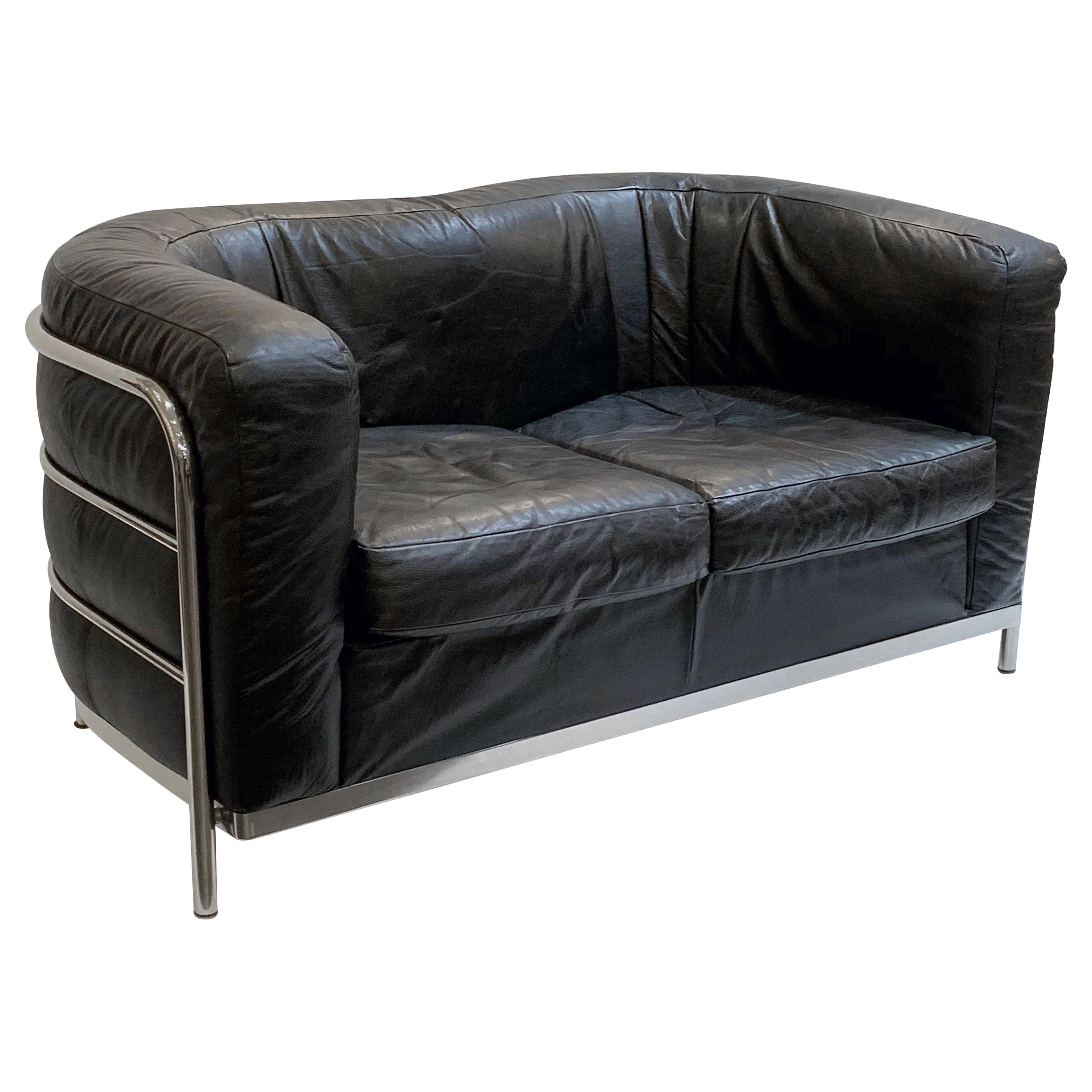 Italian Modern Sofa of Chrome and Black Leather by Paolo Lomazzi