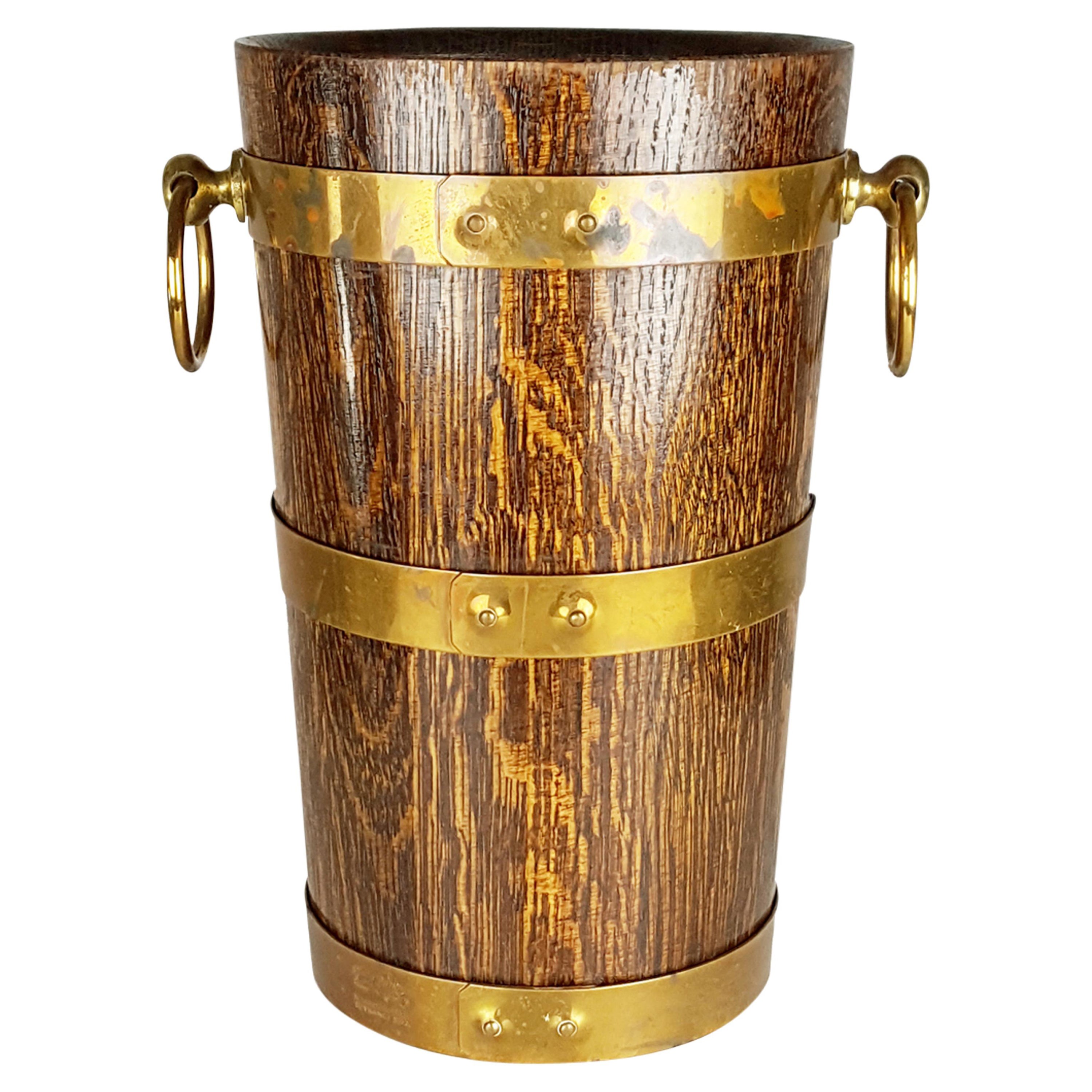 French Oak, Aluminum, and Brass Ice Bucket from Geraud Lafitte Ouvrier, 1950s