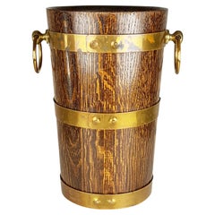 Vintage French Oak, Aluminum, and Brass Ice Bucket from Geraud Lafitte Ouvrier, 1950s