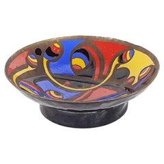 Vintage Multicolored Enameled Bronze Bowl Centerpiece Manufactured in 1972 Mario Marè