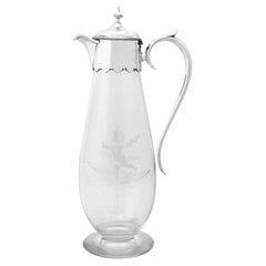 Pichet à vin victorien du 19ème siècle monté sur verre et argent sterling