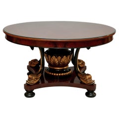 19th Century Mahogany Center Table with Finely Carved Gilt Dolphin Base