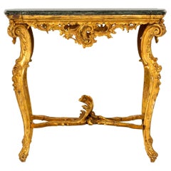 19th Century Italian Louis XV Style Giltwood and Marble Table