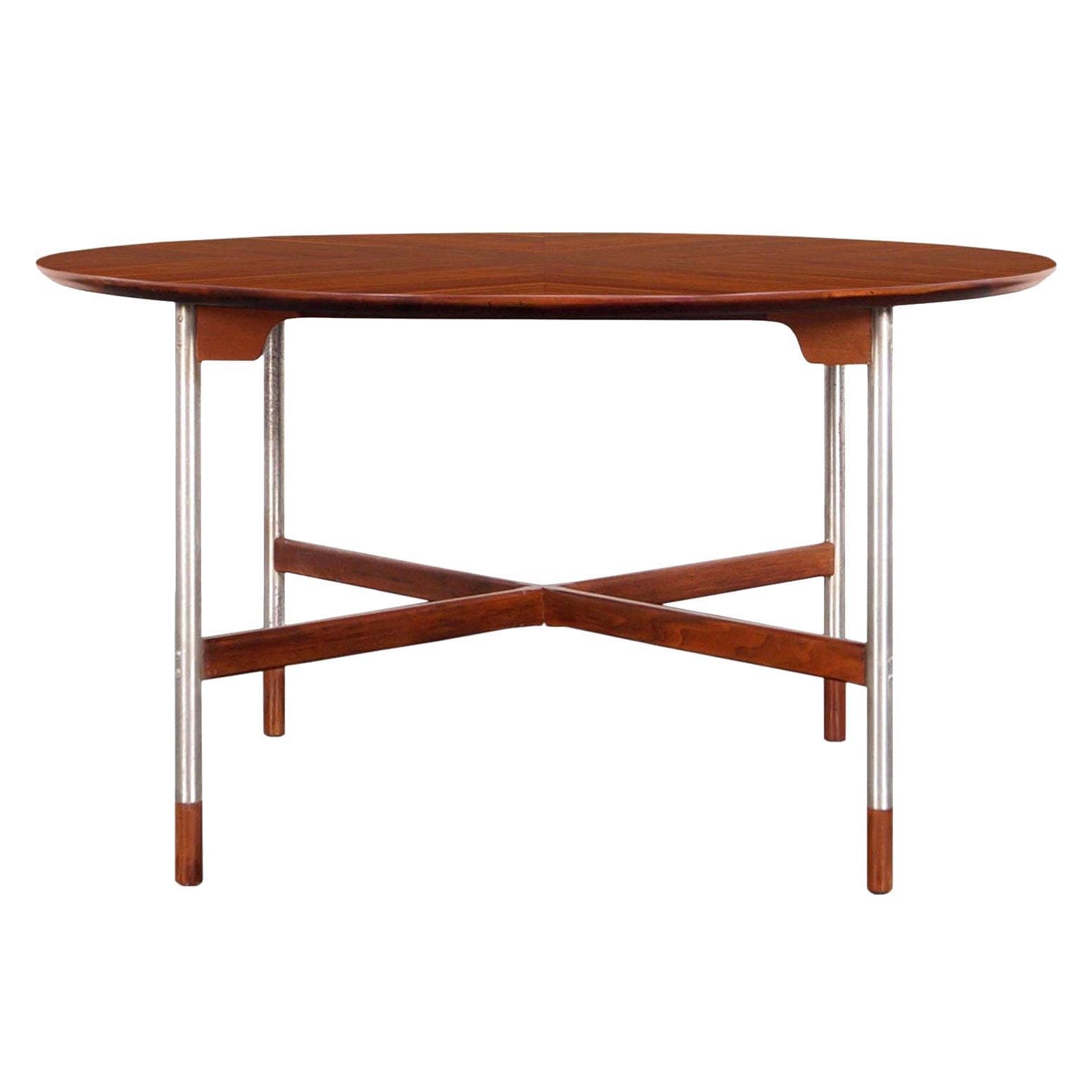 Tisch aus Nussbaum und gebürstetem Stahl aus der Jahrhundertmitte von Jack Cartwright