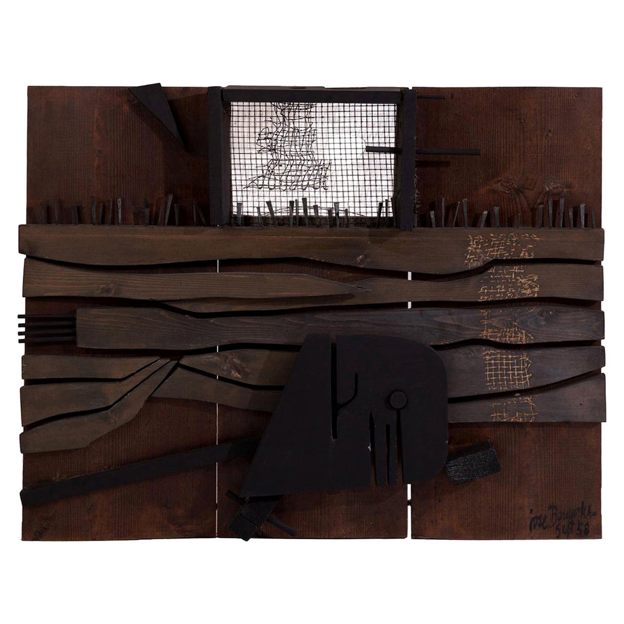 Wall Hanging by Jose Bermudez in Mixed Media Woods & Metal For Sale