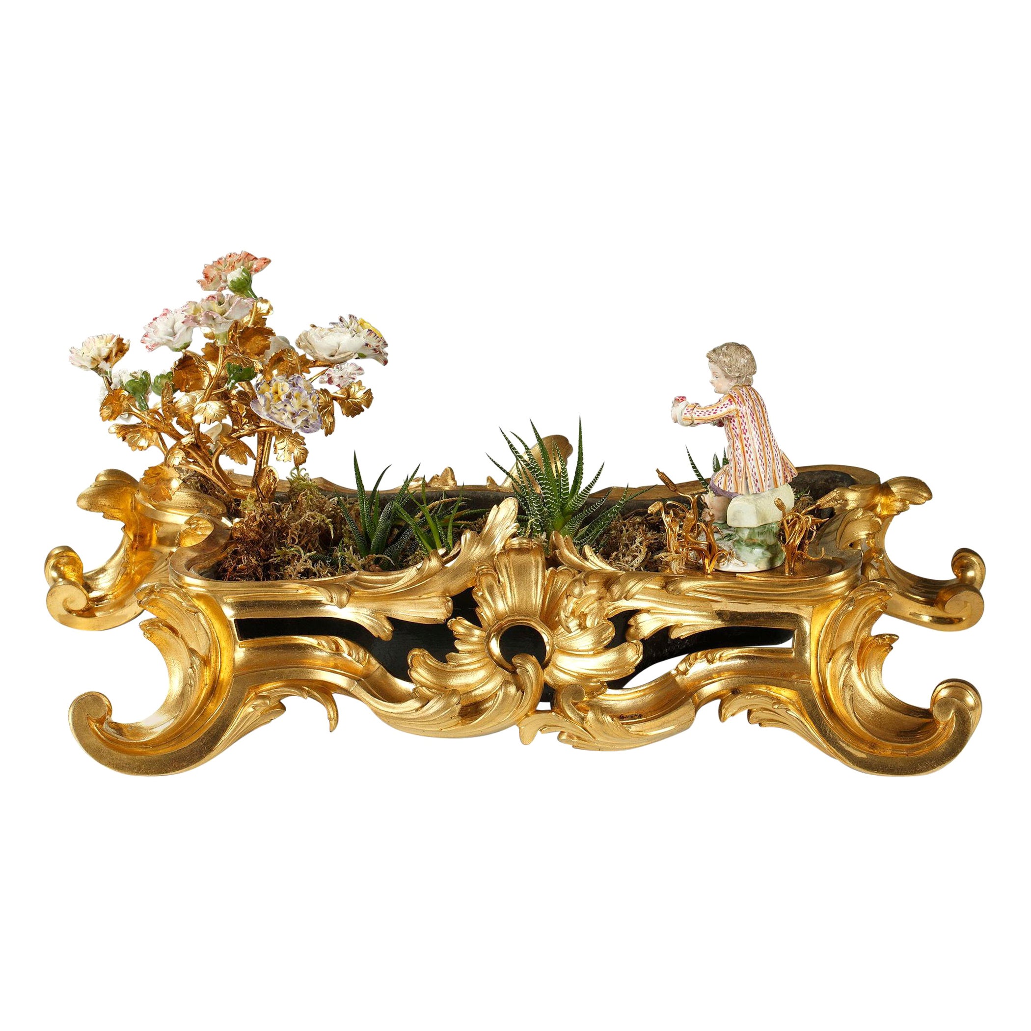 "The Flower Garden" Gilded Bronze Planter, France, 18th Century For Sale