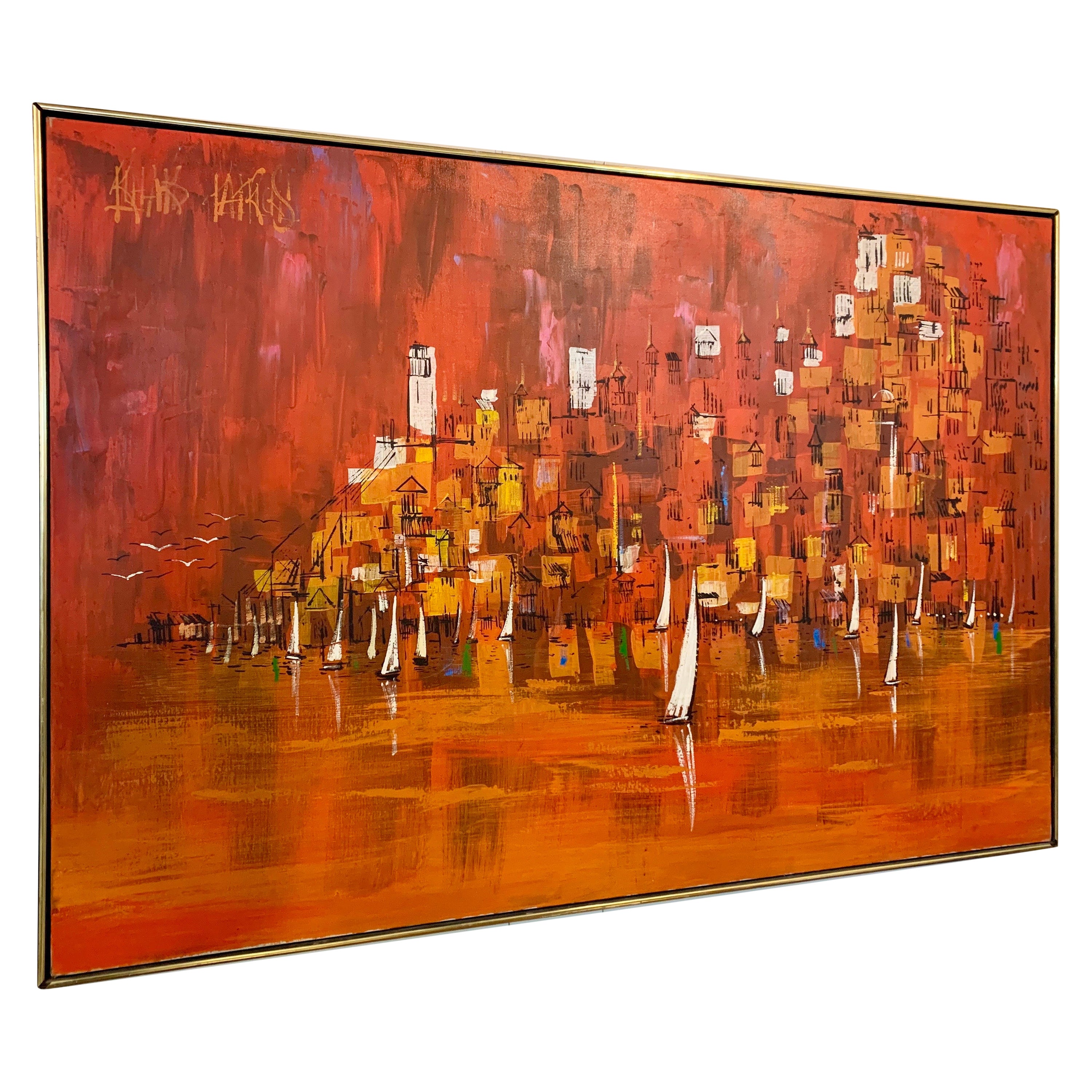 MidCentury Modern Extra Large Original Artist Signed Abstract Painting