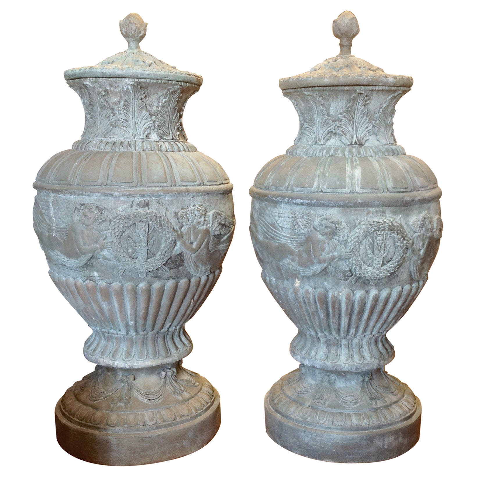 Pair Of French Bronze Urns For Sale at 1stDibs