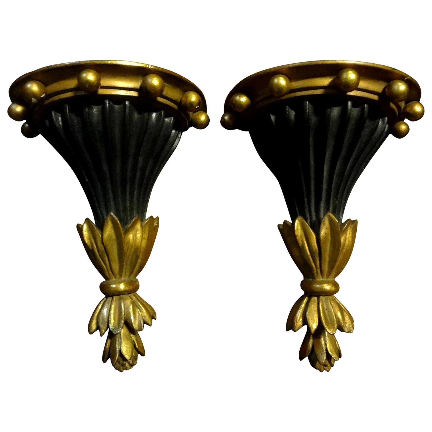 Pair of Italian Neoclassical Style Black and Gold Terracotta Wall Brackets