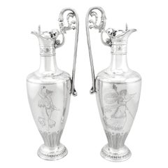 Set of 2 1860s Victorian Sterling Silver Claret Jugs