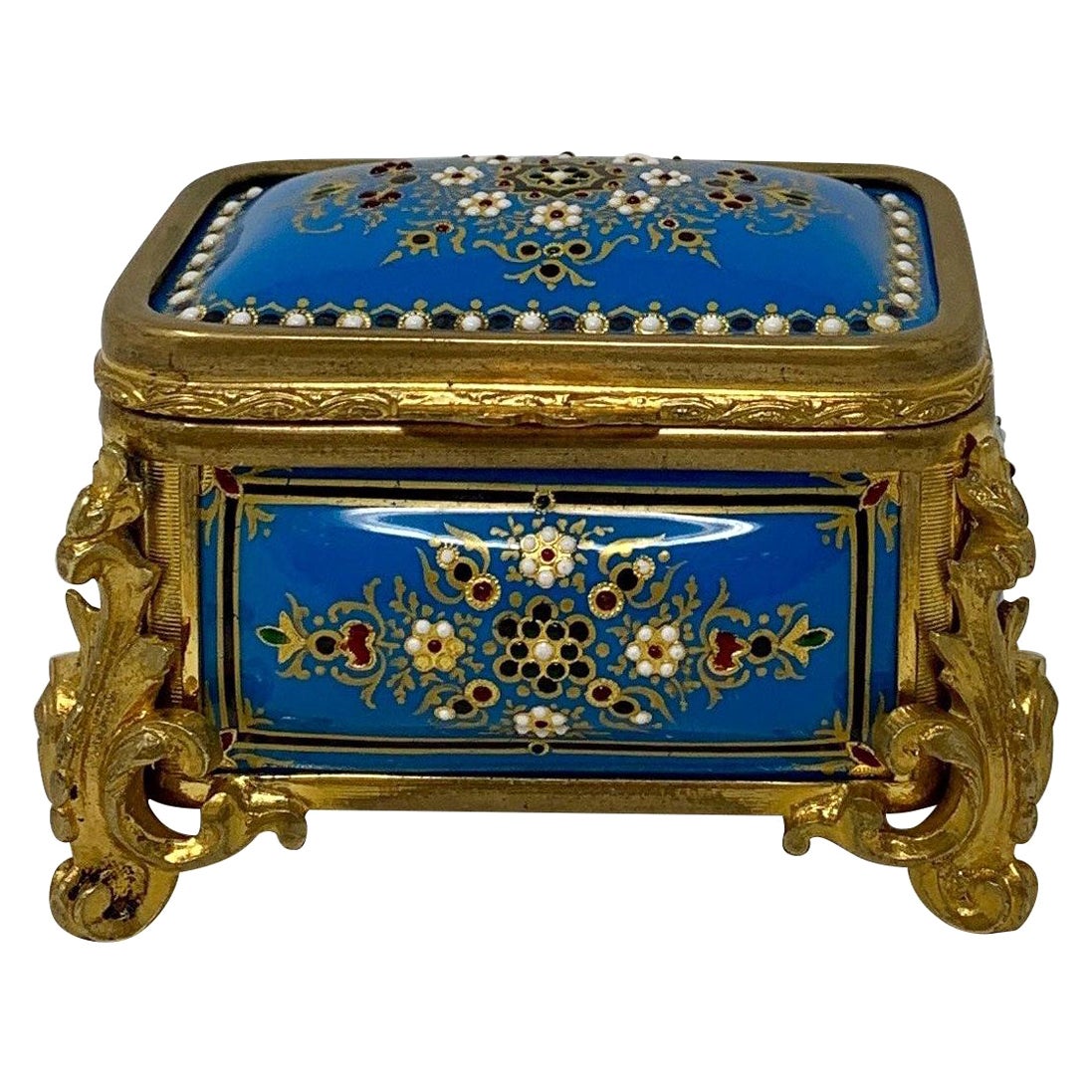 Antique French Blue Enameled Box For Sale