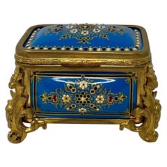 Antique French Blue Enameled Box