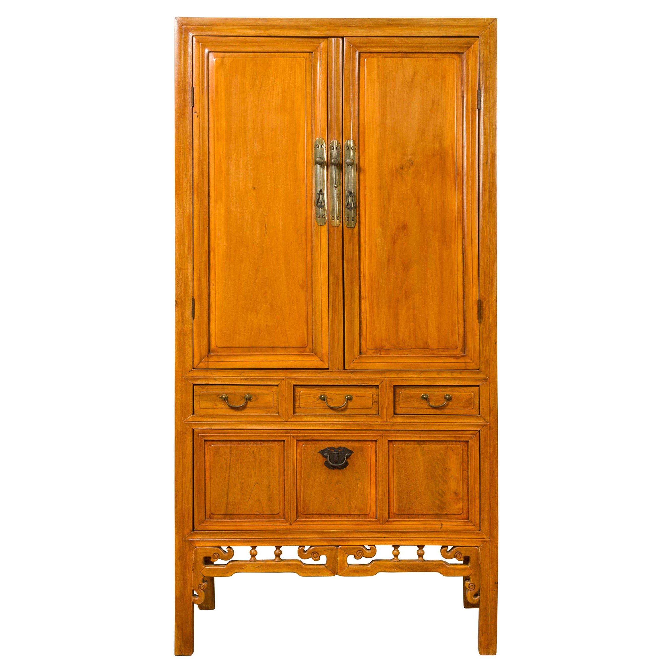 Armario de olmo estilo dinastía Ming con puertas, cajones y panel extraíble