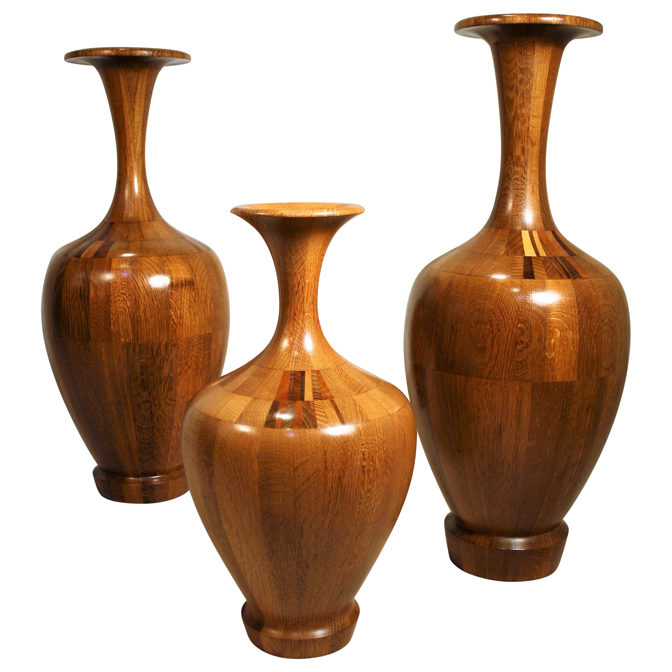 Set of Three Large Decorative Wooden Vases For Sale at 1stDibs