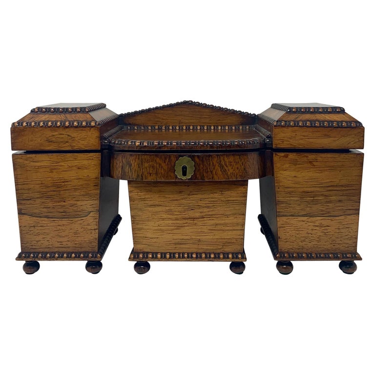 Antique English Rosewood Tea Caddy For Sale