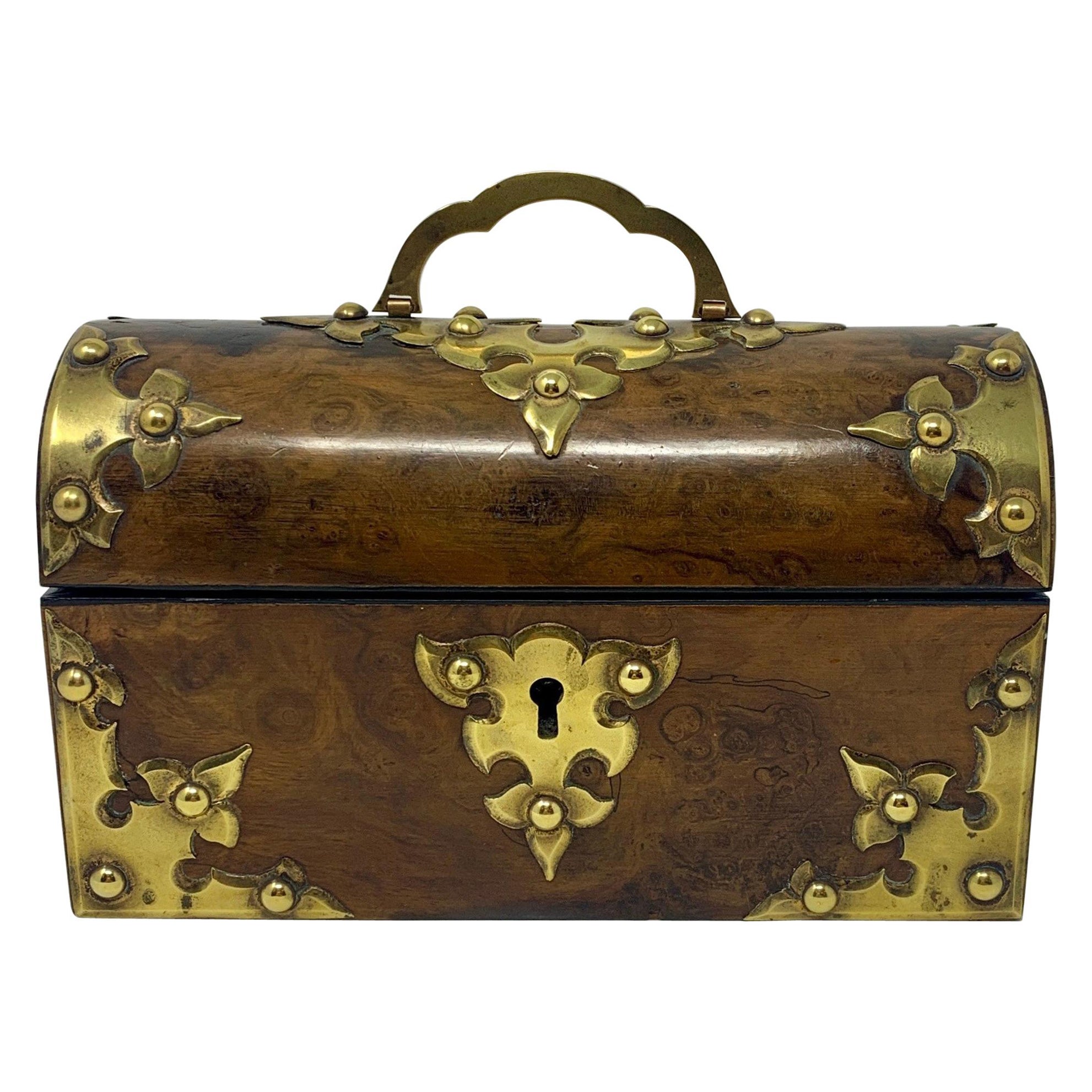 Antique English Burled Walnut Travel Scent Box