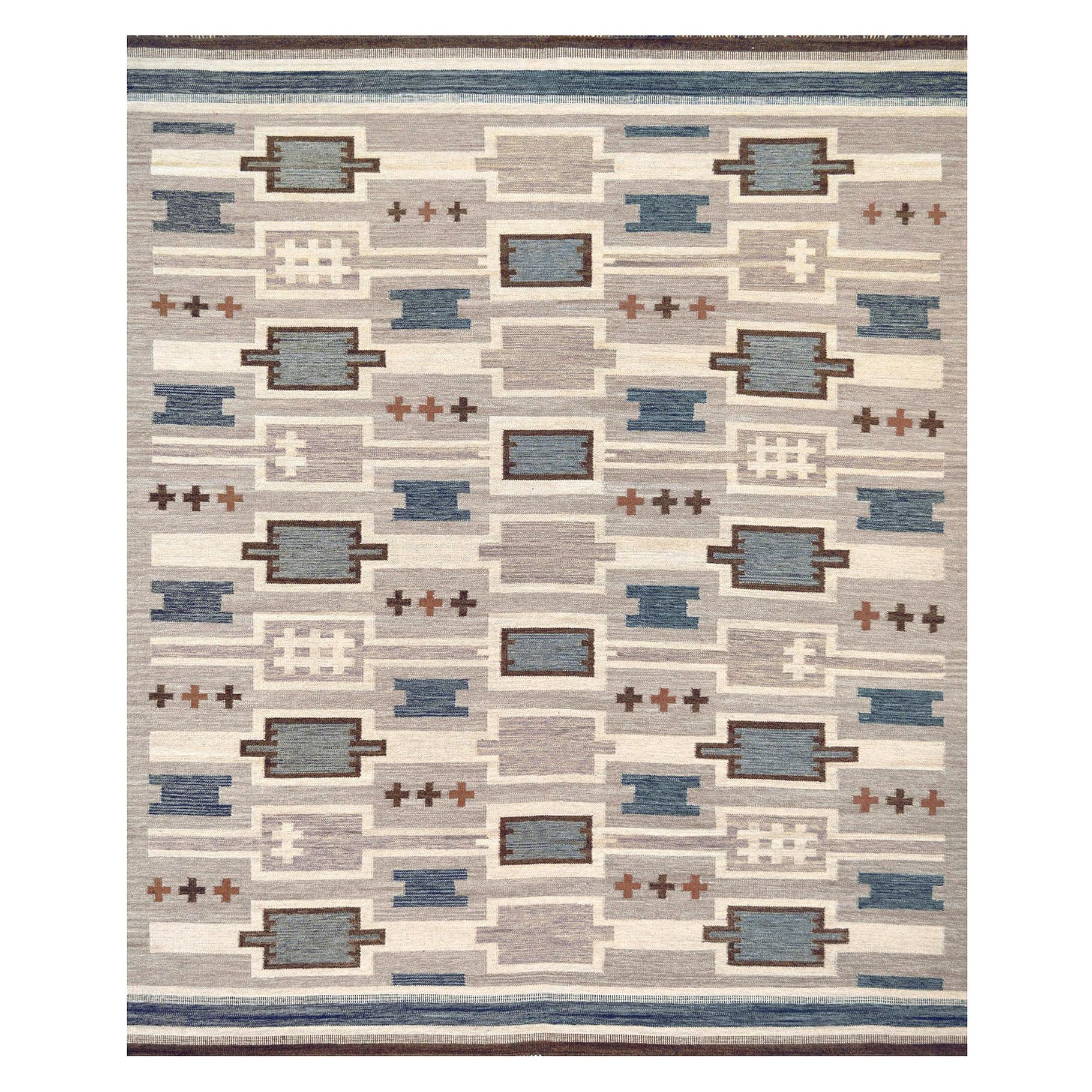 Hand-woven Wool Swedish Style Flat-Weave Rug