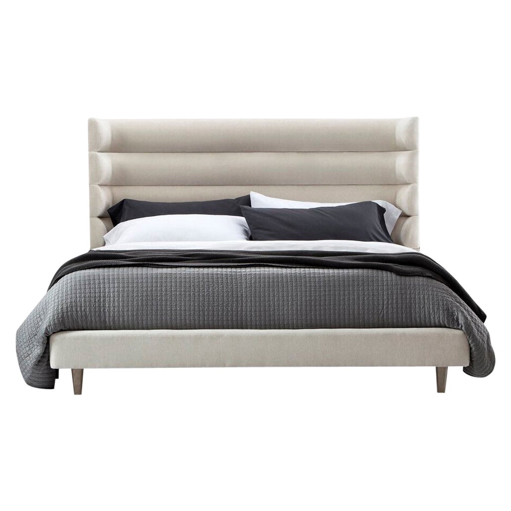 Contemporary King Size Vlevet Bed in Vertical ChannelTufted Design For Sale at 1stDibs