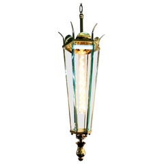 Italian 1940s Brass and Glass 6 Sided Lantern