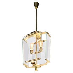 Art Deco Italian Four Glass Panel and Brass Lantern