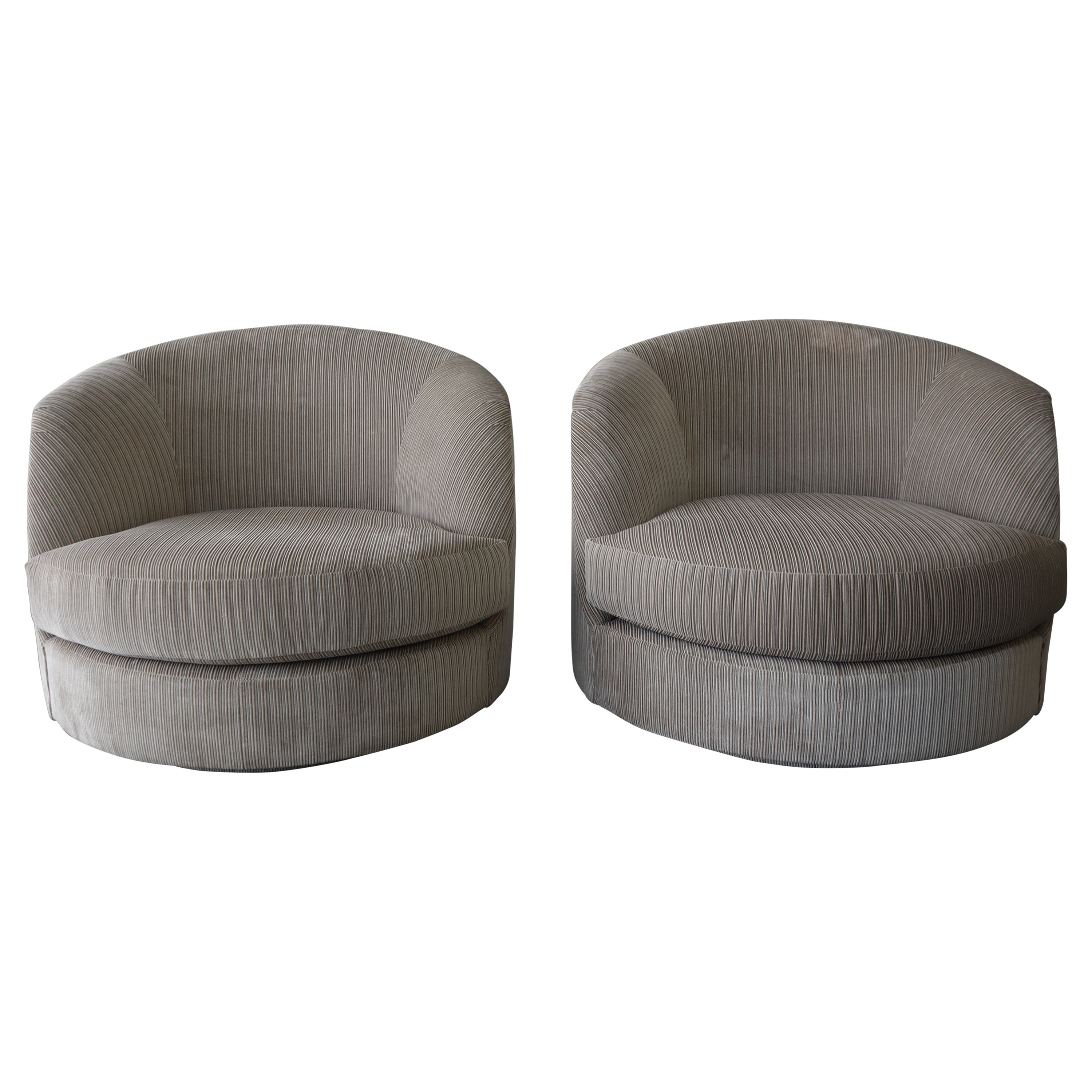 Oversized Pair of Barrel Swivel Chairs