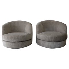 Vintage Oversized Pair of Barrel Swivel Chairs