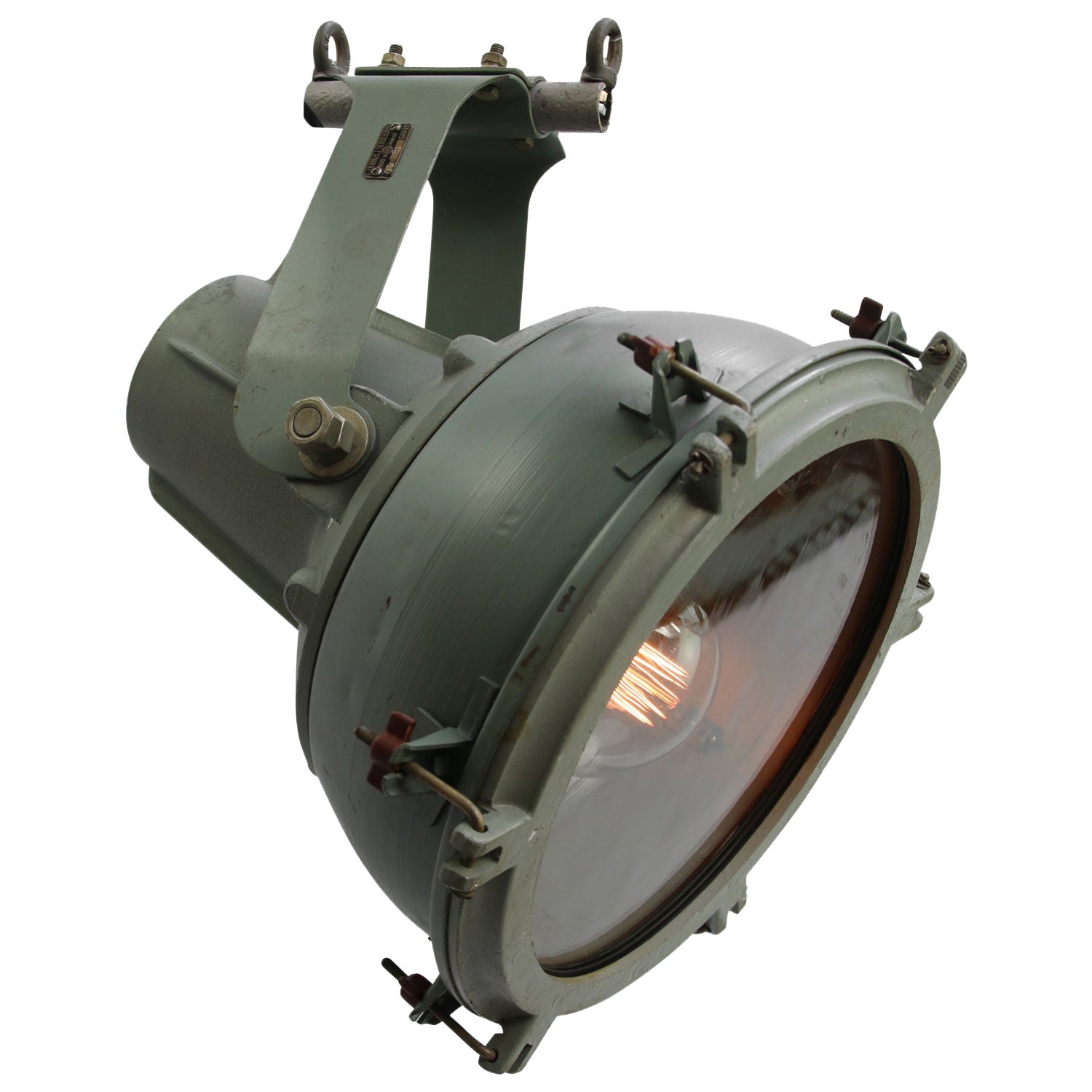 Grey Metal Vintage Industrial Clear Glass Floor Spot Lights For Sale at