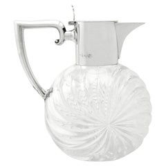 Pichet à claire-voie victorien en verre taillé et monté en argent sterling