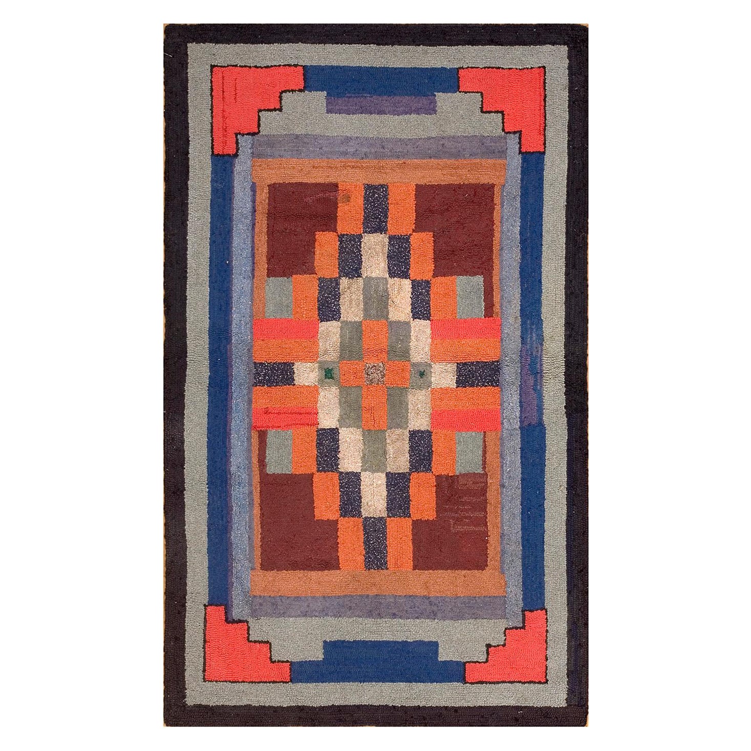 1920s American Hooked Rug ( 3'6" x 5'6" - 106 x 167 cm ) For Sale