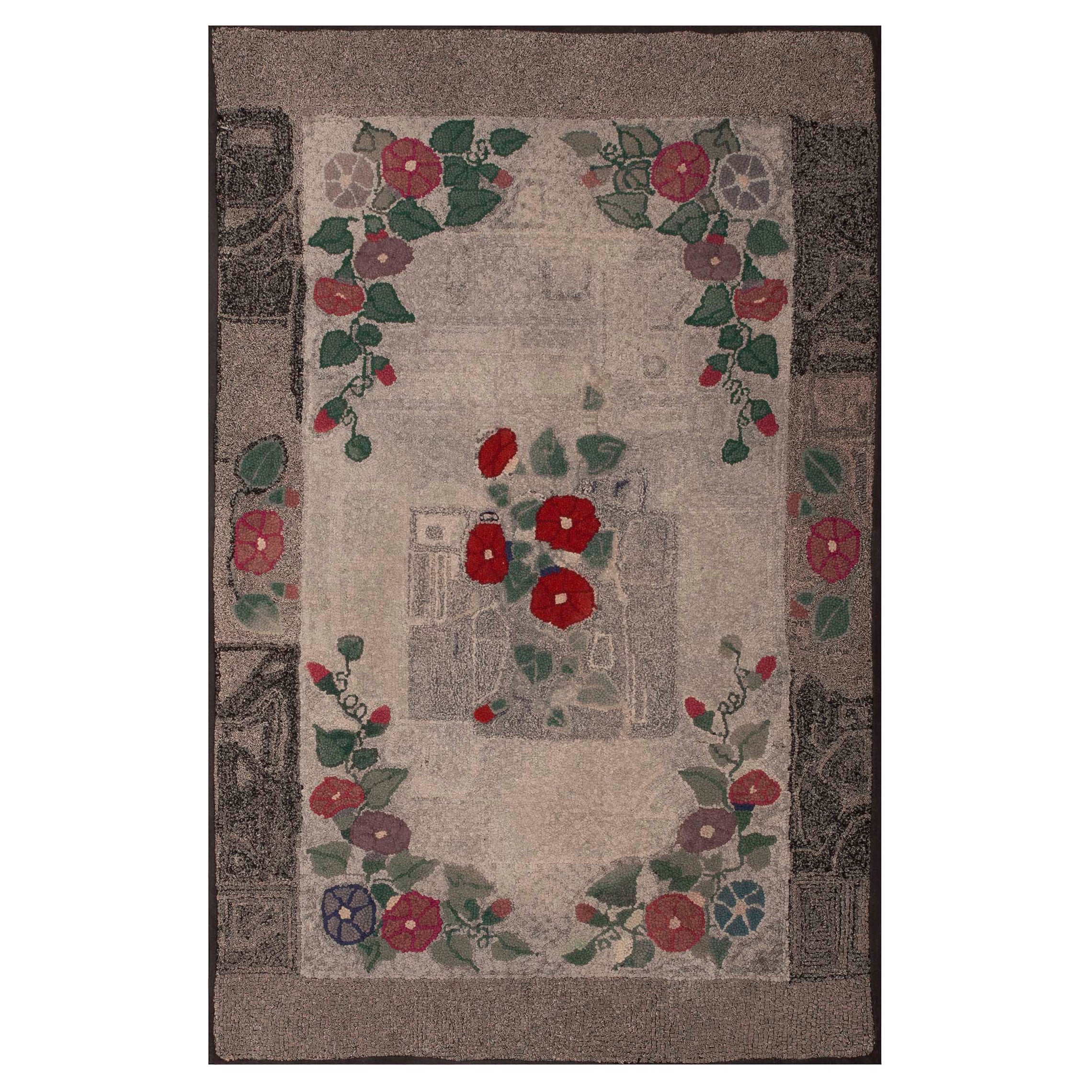 1930s American Hooked Rug ( 3 x 4'9" - 92 x 145 cm ) For Sale