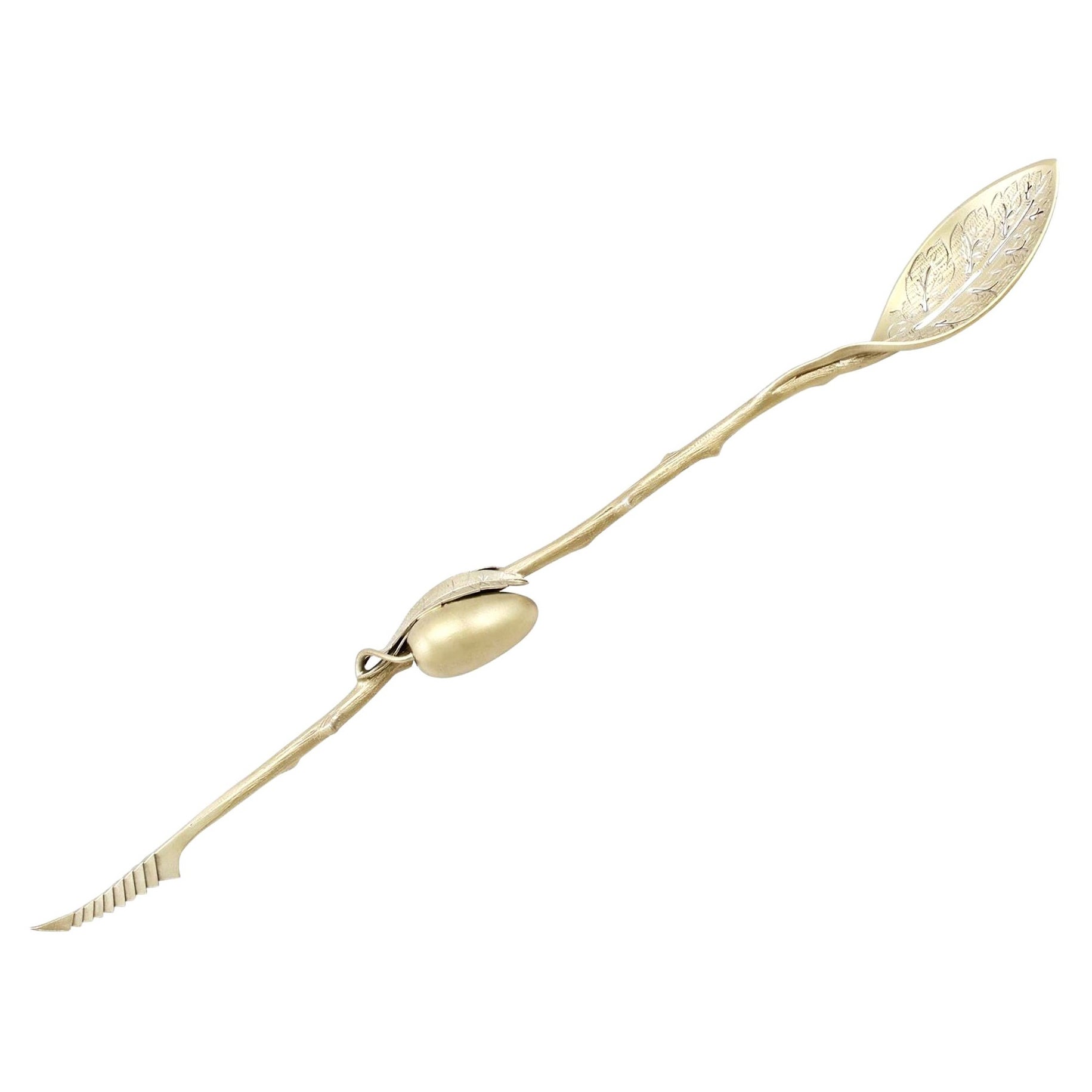Sterling Silver Gilt Olive Straining Spoon by Gorham Manufacturing Company For Sale